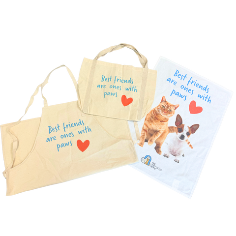 Best Friends Bundle -"Best friends are the ones with paws" Apron, Tea Towel & Tote Bag